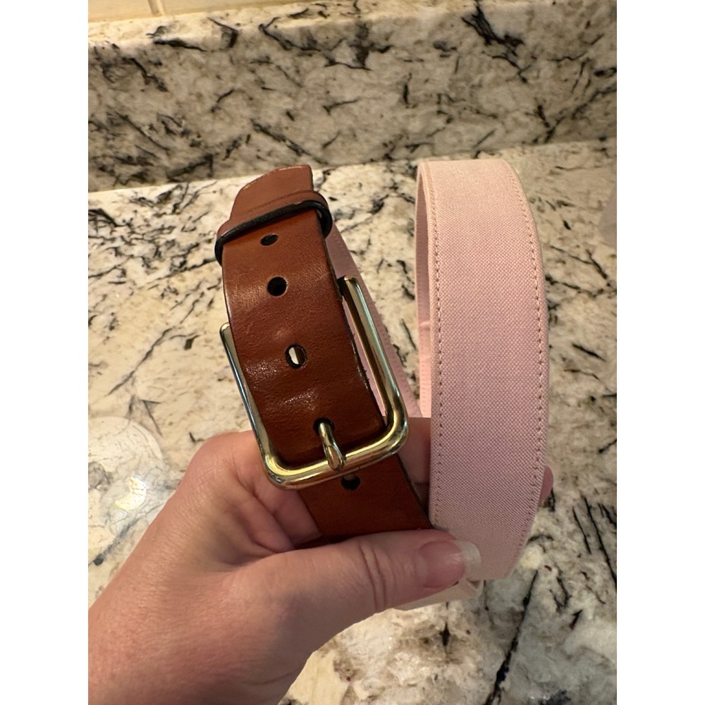 Vintage Brooks Brothers Belt 40 Pink Canvas Leather Brass Hardware Made In USA